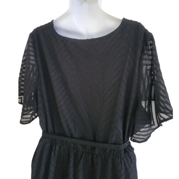 BloomChic Black Geometric Pocket Ruffle Sleeve Belted Midi Dress - Women's Plus - Picture 10 of 13